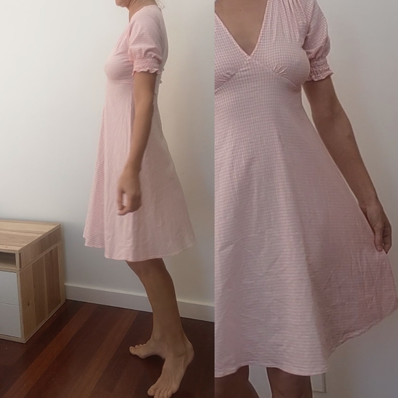 B.Yellowtail Spring pink gingham indigenous designer puff sleeve dress xs - Picture 2 of 7